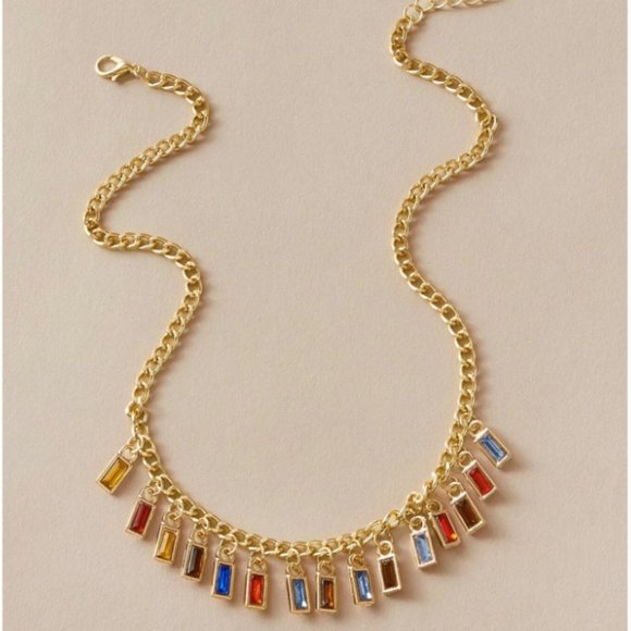 5 for $25 Multi Color Crystal Charm Gold Necklace - Picture 3 of 5